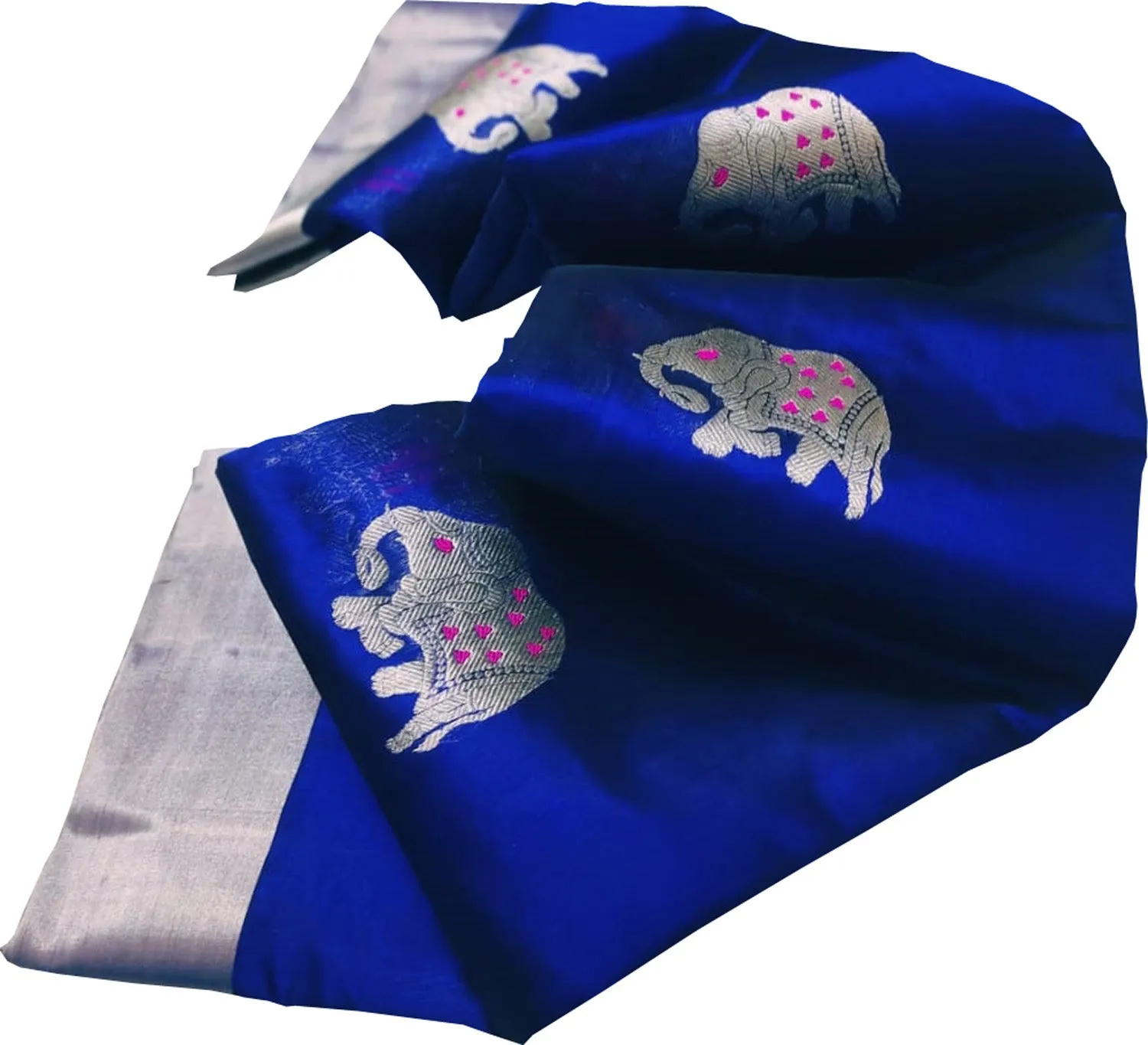 Elegant Blue Chanderi Handloom Silk Elephant Design Saree: A Timeless Classic