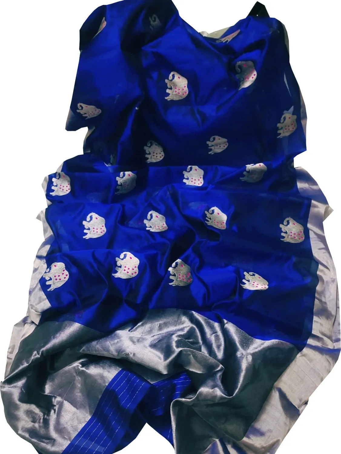 Elegant Blue Chanderi Handloom Silk Elephant Design Saree: A Timeless Classic
