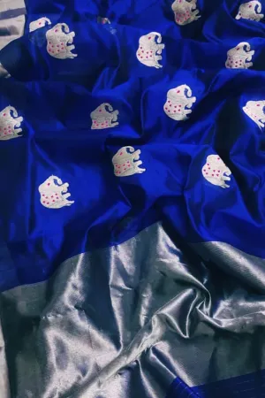 Elegant Blue Chanderi Handloom Silk Elephant Design Saree: A Timeless Classic