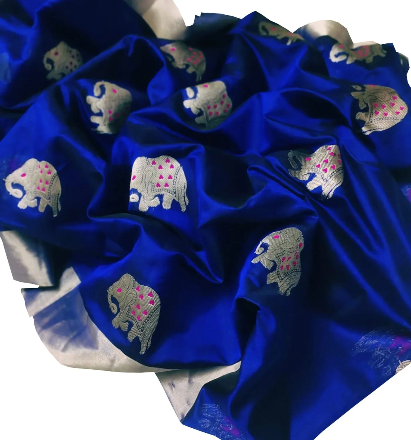 Elegant Blue Chanderi Handloom Silk Elephant Design Saree: A Timeless Classic
