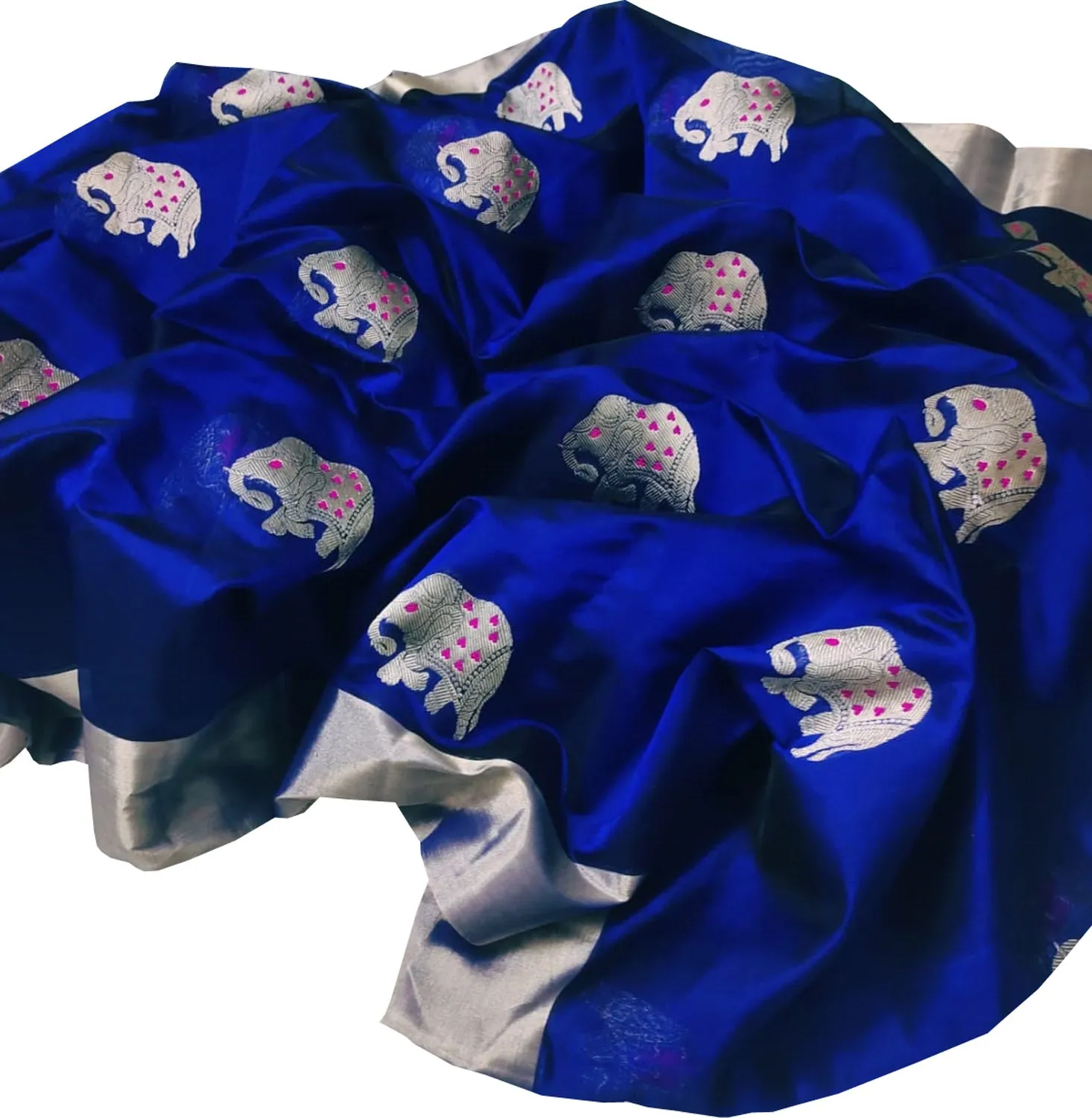 Elegant Blue Chanderi Handloom Silk Elephant Design Saree: A Timeless Classic