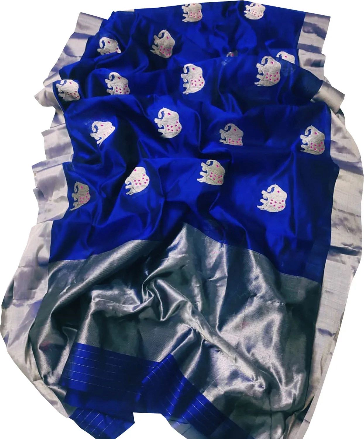 Elegant Blue Chanderi Handloom Silk Elephant Design Saree: A Timeless Classic