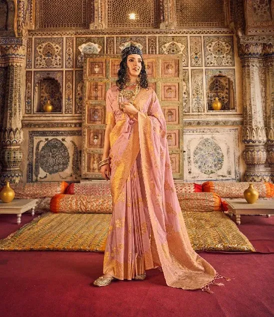 Elegant Designer Dusty Pink Georgette Silk Traditional Saree
