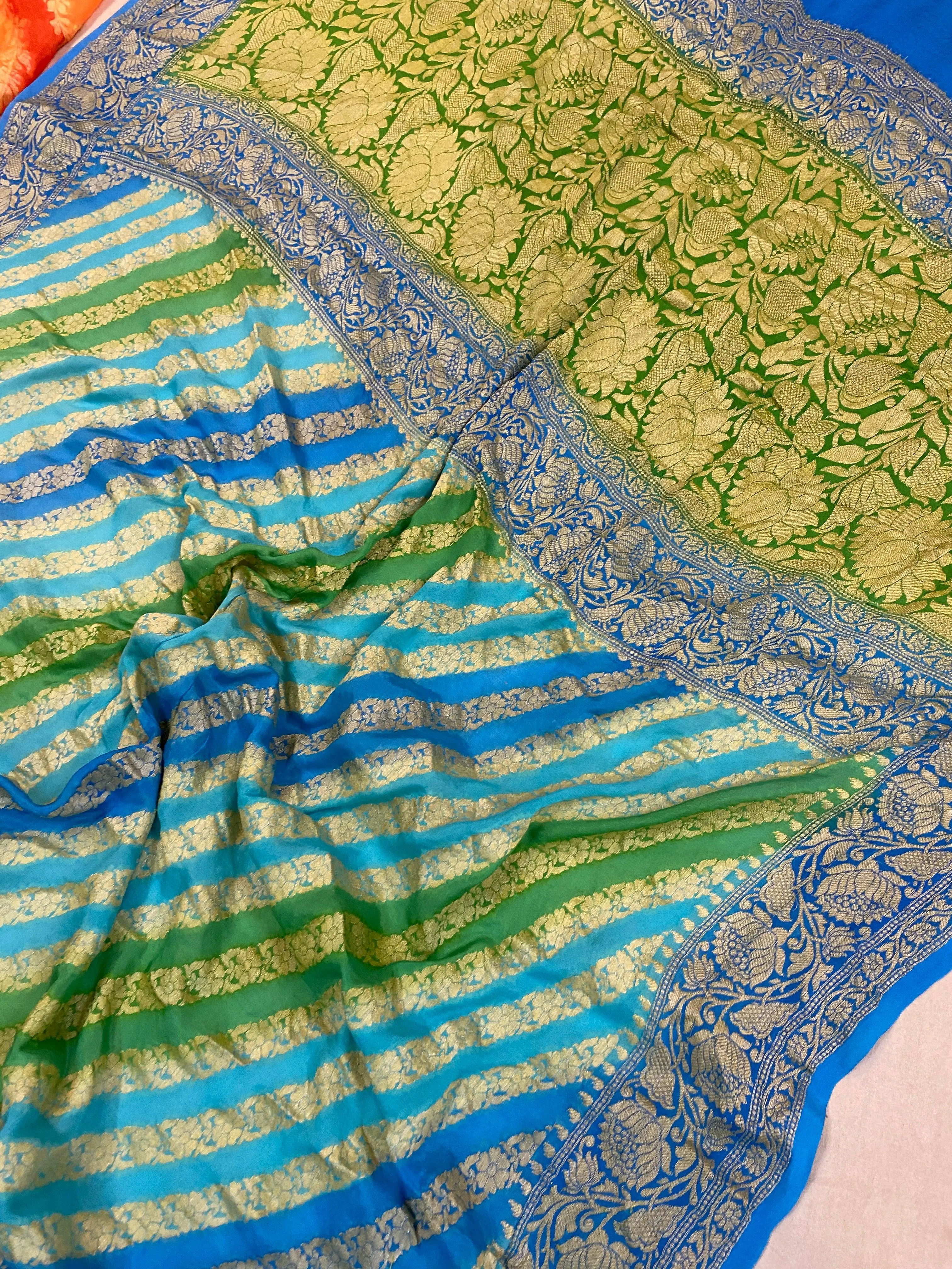 Elegant Glamour: Blue Rangkaat Pure Khaddi Georgette Banarasi Saree for Party Wear