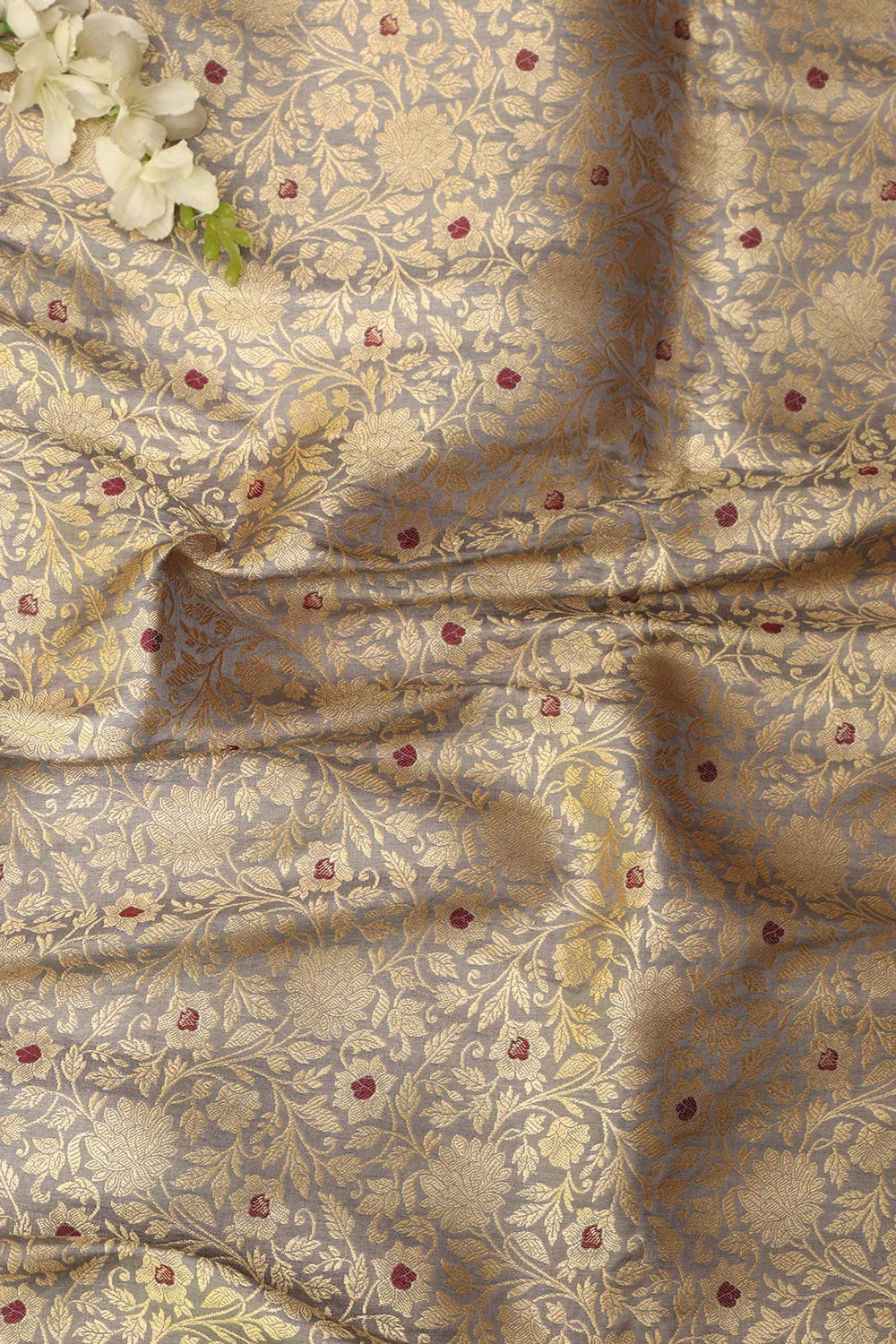 Elegant Grey Banarasi Silk Brocade Fabric ( 0.5 Mtr  )