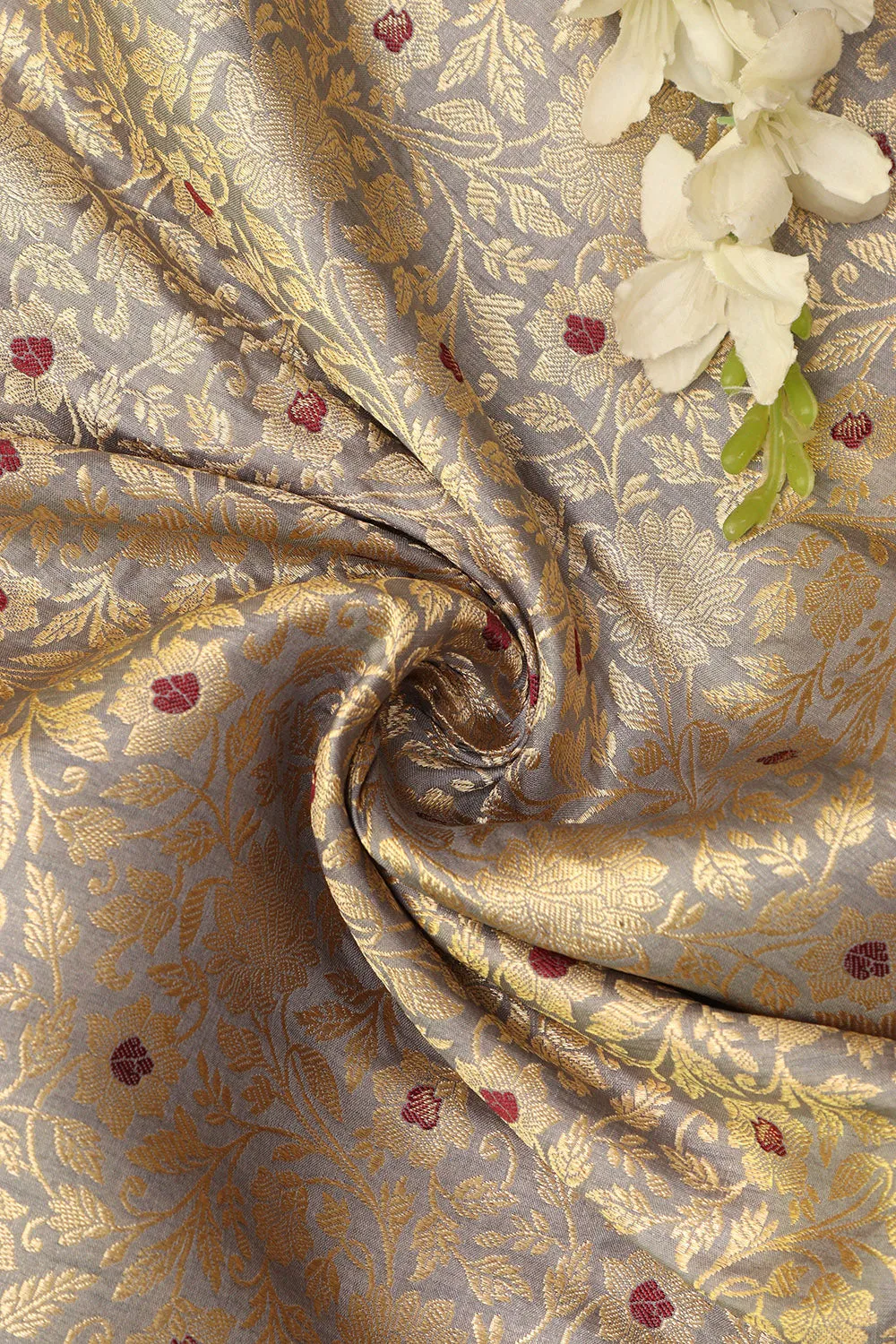 Elegant Grey Banarasi Silk Brocade Fabric ( 0.5 Mtr  )