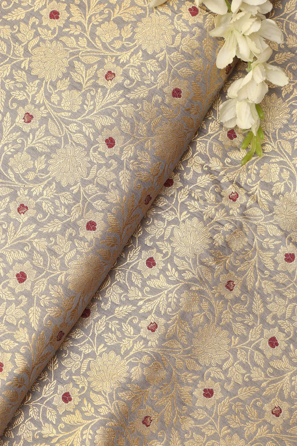 Elegant Grey Banarasi Silk Brocade Fabric ( 0.5 Mtr  )