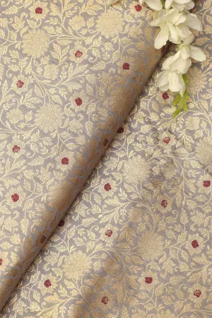 Elegant Grey Banarasi Silk Brocade Fabric ( 0.5 Mtr  )