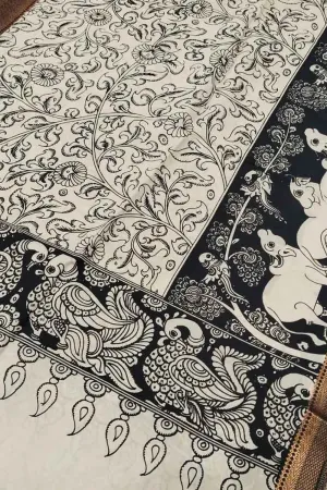 Elegant Hand Painted Kalamkari Silk Dupatta
