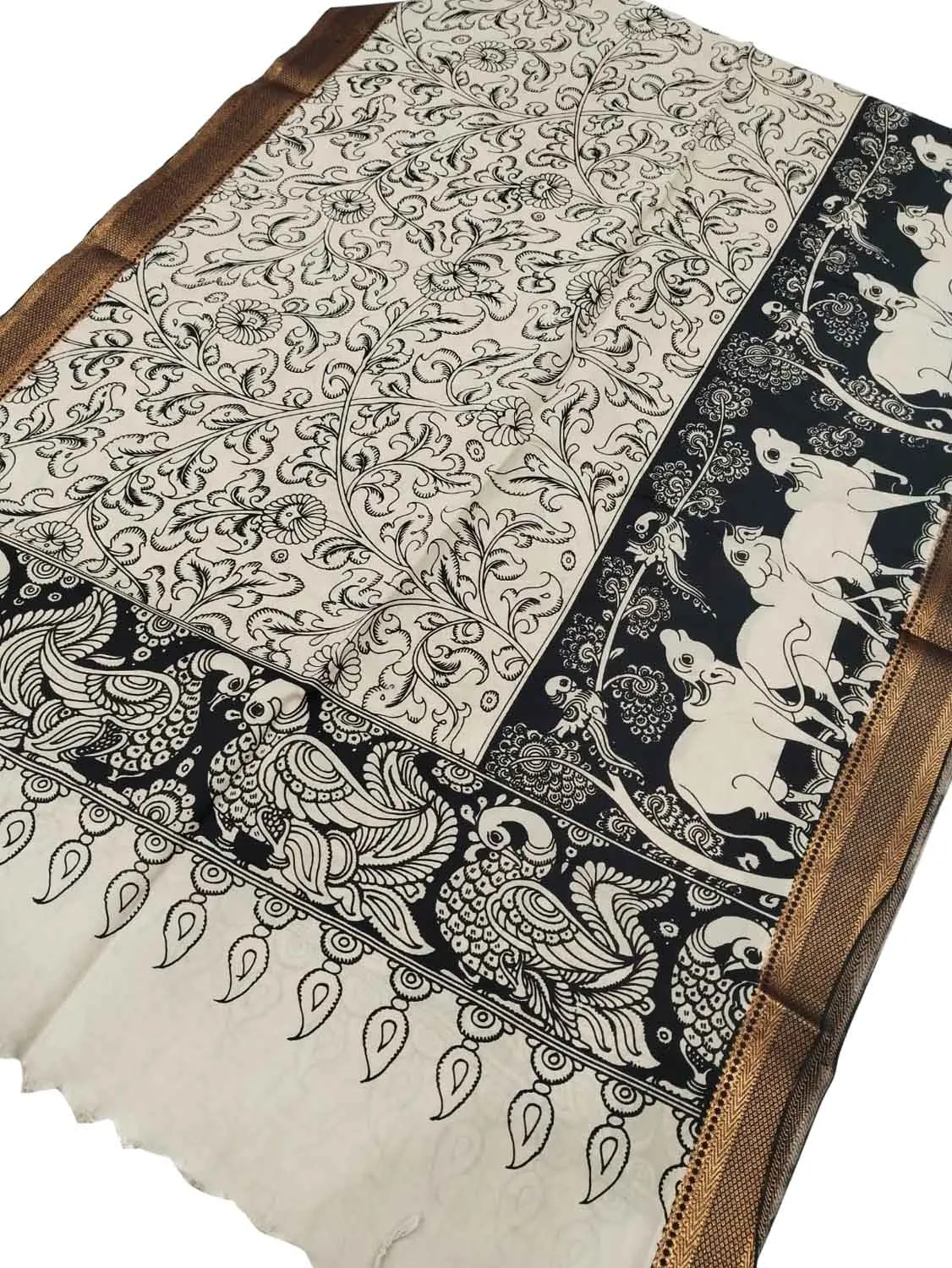 Elegant Hand Painted Kalamkari Silk Dupatta