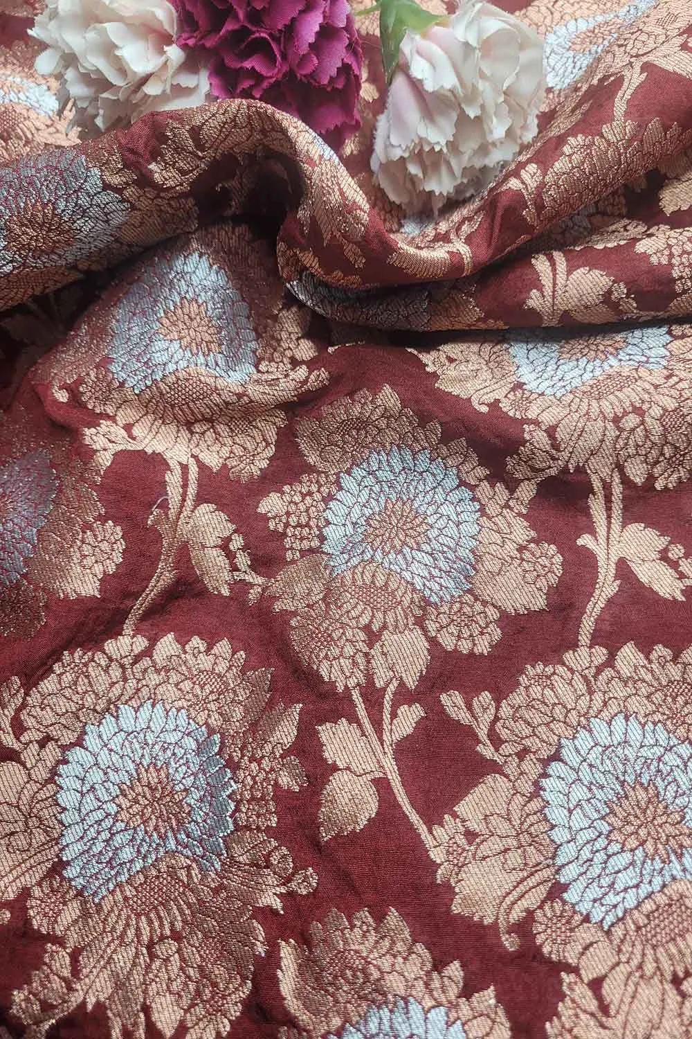 Elegant Maroon Banarasi Silk Sona Roopa Fabric ( 1 Mtr )