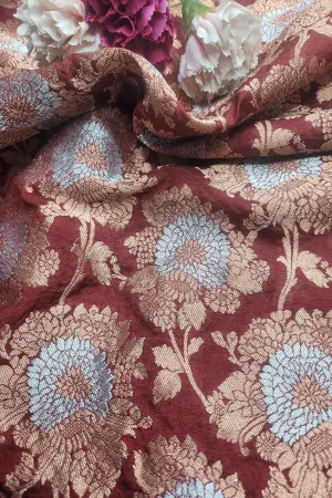 Elegant Maroon Banarasi Silk Sona Roopa Fabric ( 1 Mtr )