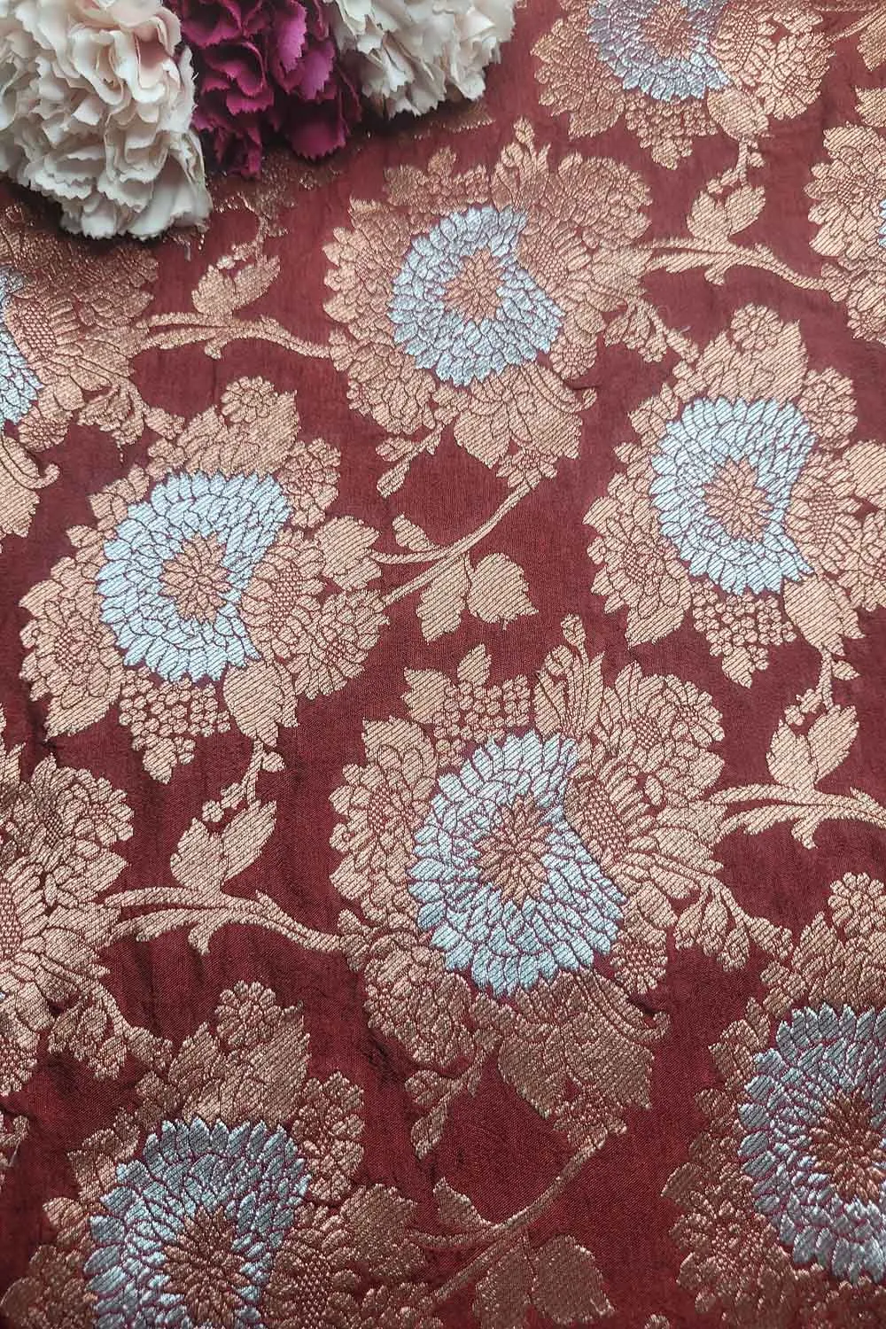 Elegant Maroon Banarasi Silk Sona Roopa Fabric ( 1 Mtr )
