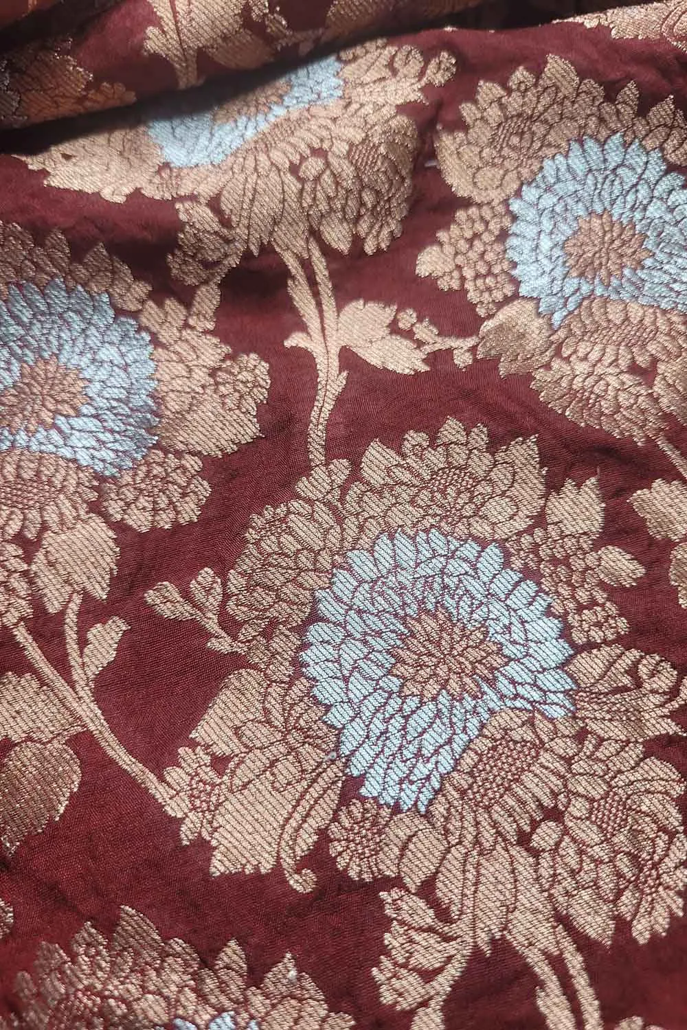 Elegant Maroon Banarasi Silk Sona Roopa Fabric ( 1 Mtr )