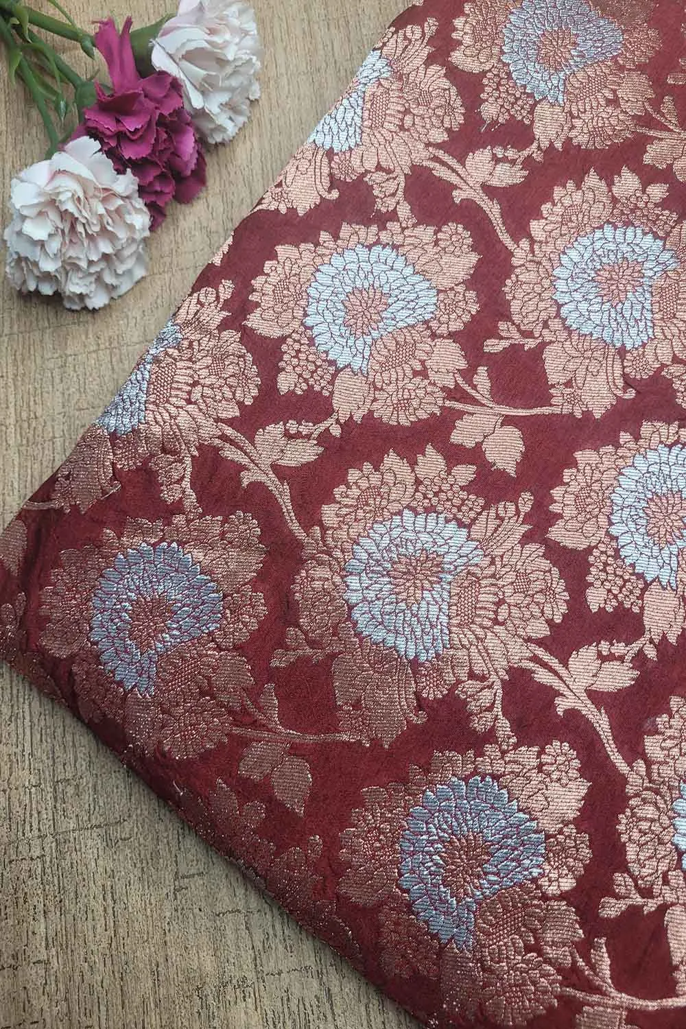 Elegant Maroon Banarasi Silk Sona Roopa Fabric ( 1 Mtr )