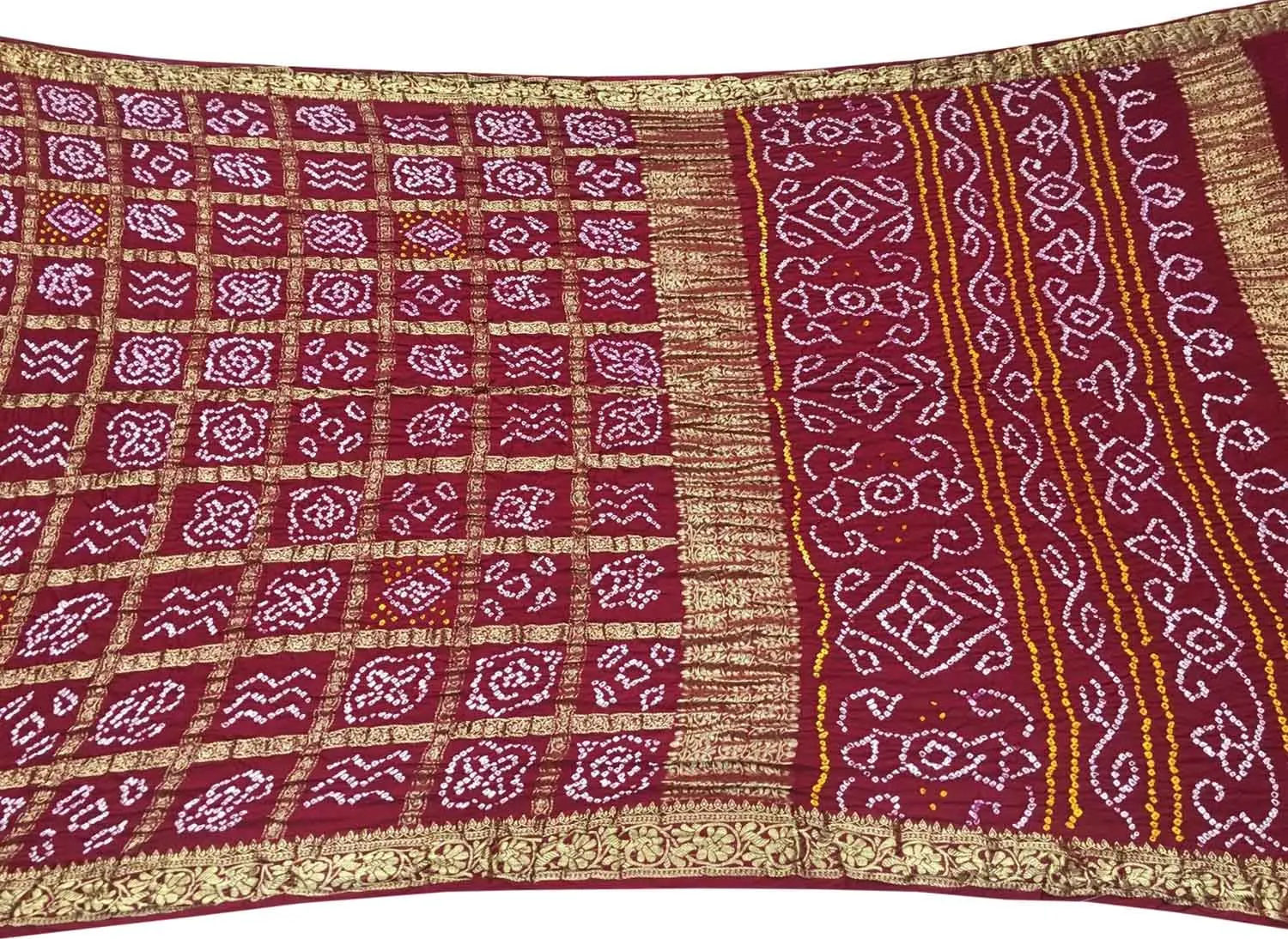 Elegant Maroon Bandhani Silk Gharchola Saree
