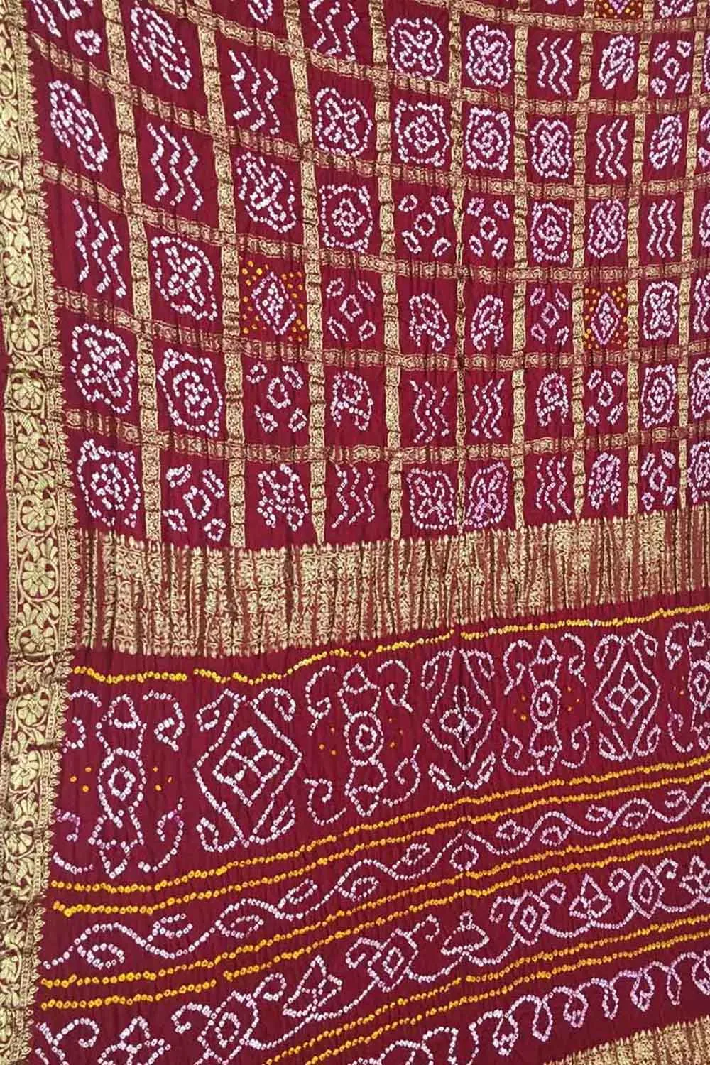 Elegant Maroon Bandhani Silk Gharchola Saree