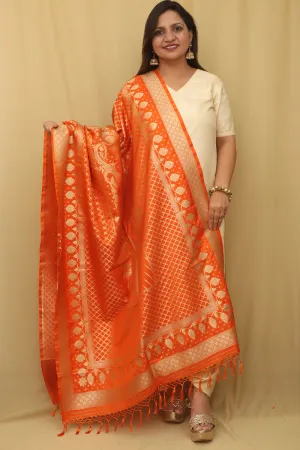 Elegant Orange Banarasi Silk Dupatta