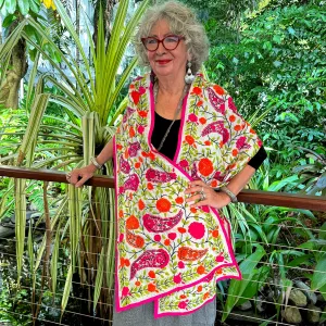 Elegant white embroidered phulkari shawl