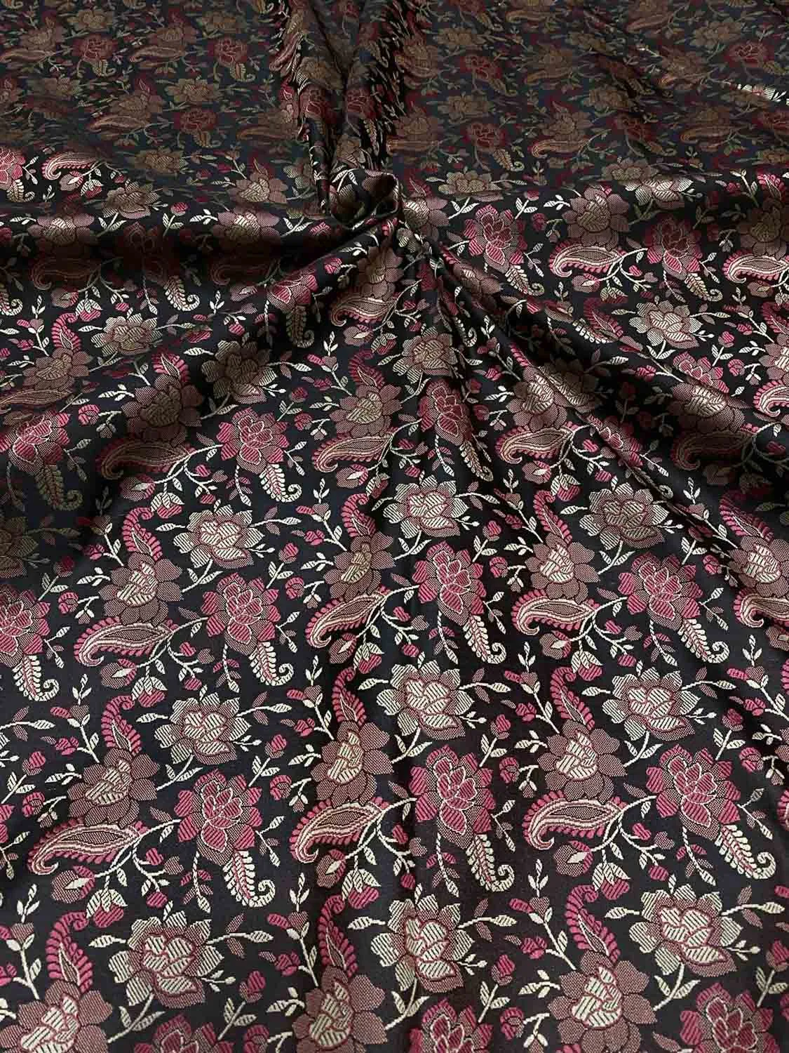 Exquisite Black Banarasi Jamawar Resham Tanchui Silk Fabric ( 2.5 Mtr )