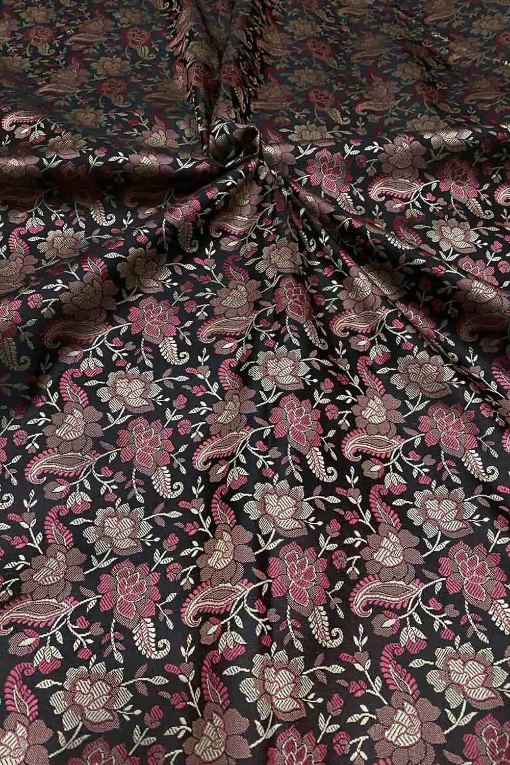 Exquisite Black Banarasi Jamawar Resham Tanchui Silk Fabric ( 2.5 Mtr )