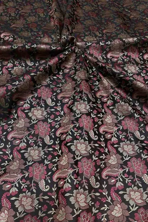 Exquisite Black Banarasi Jamawar Resham Tanchui Silk Fabric ( 2.5 Mtr )