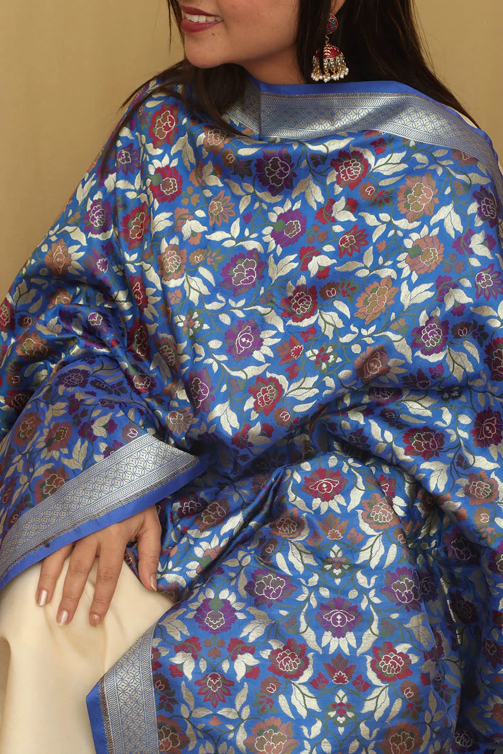 Exquisite Blue Banarasi Kimkhwab Design Silk Dupatta - Elegant and Luxurious