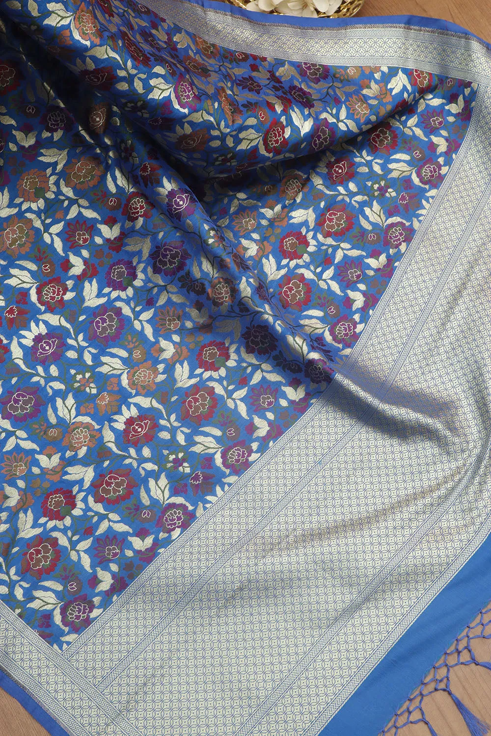 Exquisite Blue Banarasi Kimkhwab Design Silk Dupatta - Elegant and Luxurious