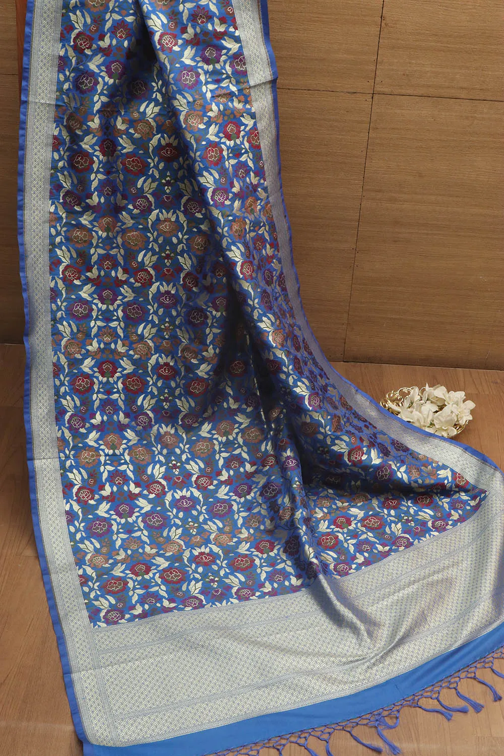 Exquisite Blue Banarasi Kimkhwab Design Silk Dupatta - Elegant and Luxurious