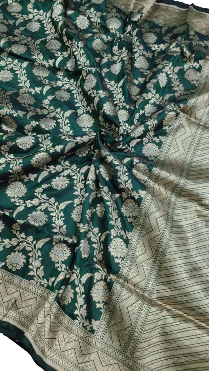 Exquisite Green Banarasi Handloom Silk Sona Roopa Saree