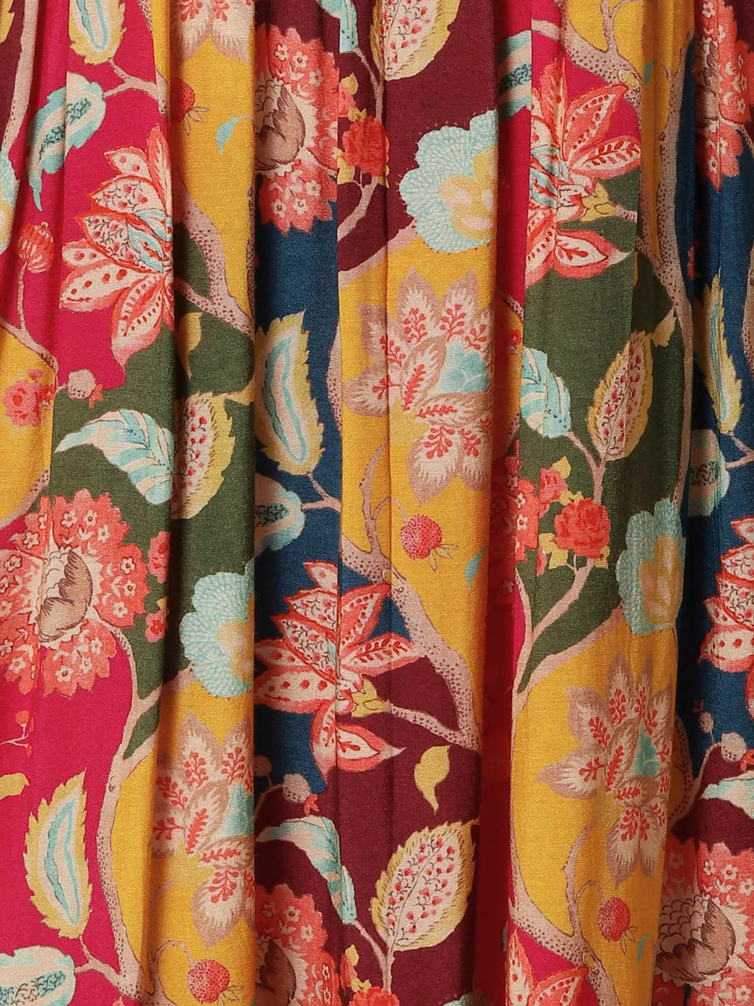 Floral Abstract Printed Cutdana & Beads Embroidered High Slit Kurta With Pants & Dupatta - Multi
