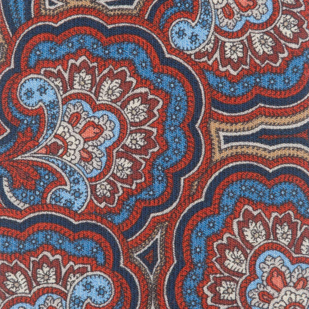 Floral Paisley Red and Blue Silk Wool Tie