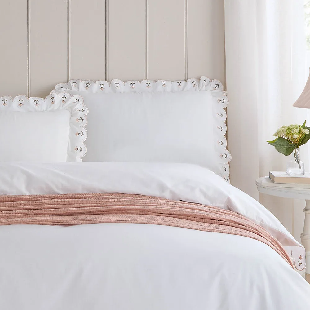 Florrie Embroidered Cotton Pillowcase Pair Peach