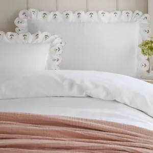 Florrie Embroidered Cotton Pillowcase Pair Peach