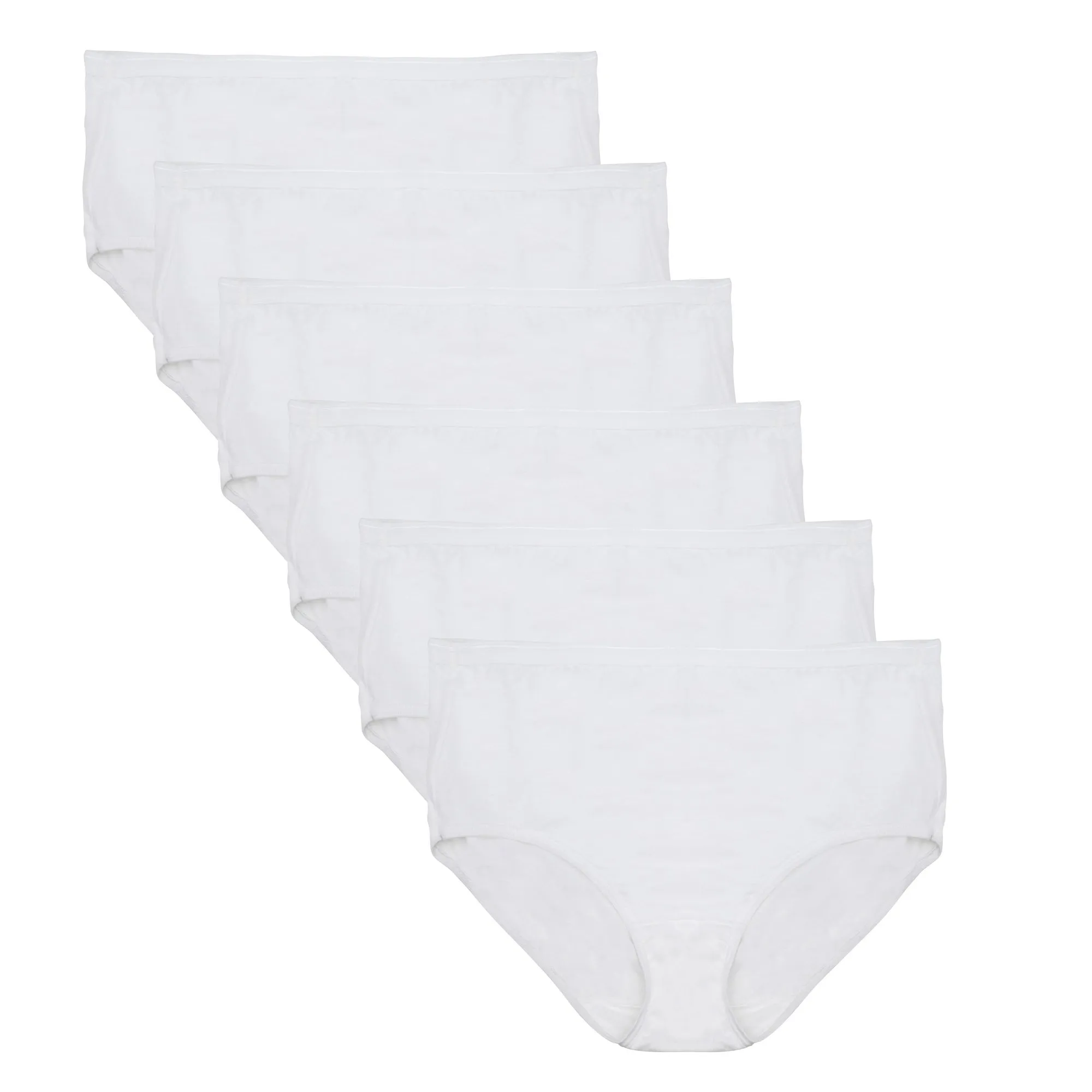 Fruit of the Loom Women's High-Rise Cotton Briefs with Ravel-Free Waistband, White, 6-Pack