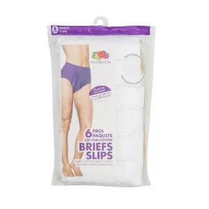 Fruit of the Loom Women's High-Rise Cotton Briefs with Ravel-Free Waistband, White, 6-Pack