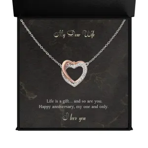 Gift to Wife from Husband Twin Flames Interlocking Hearts Necklace, Anniversary Gift Valentines Day