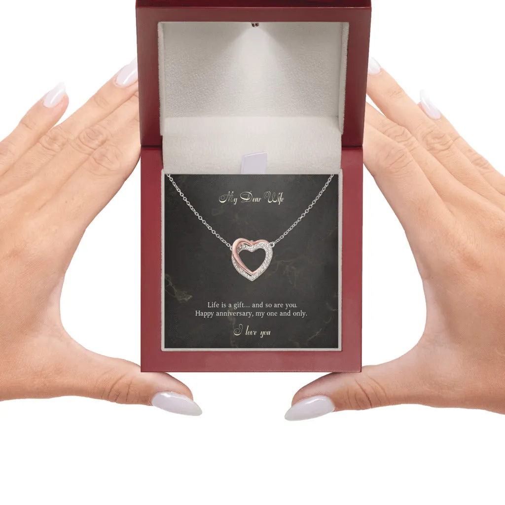 Gift to Wife from Husband Twin Flames Interlocking Hearts Necklace, Anniversary Gift Valentines Day