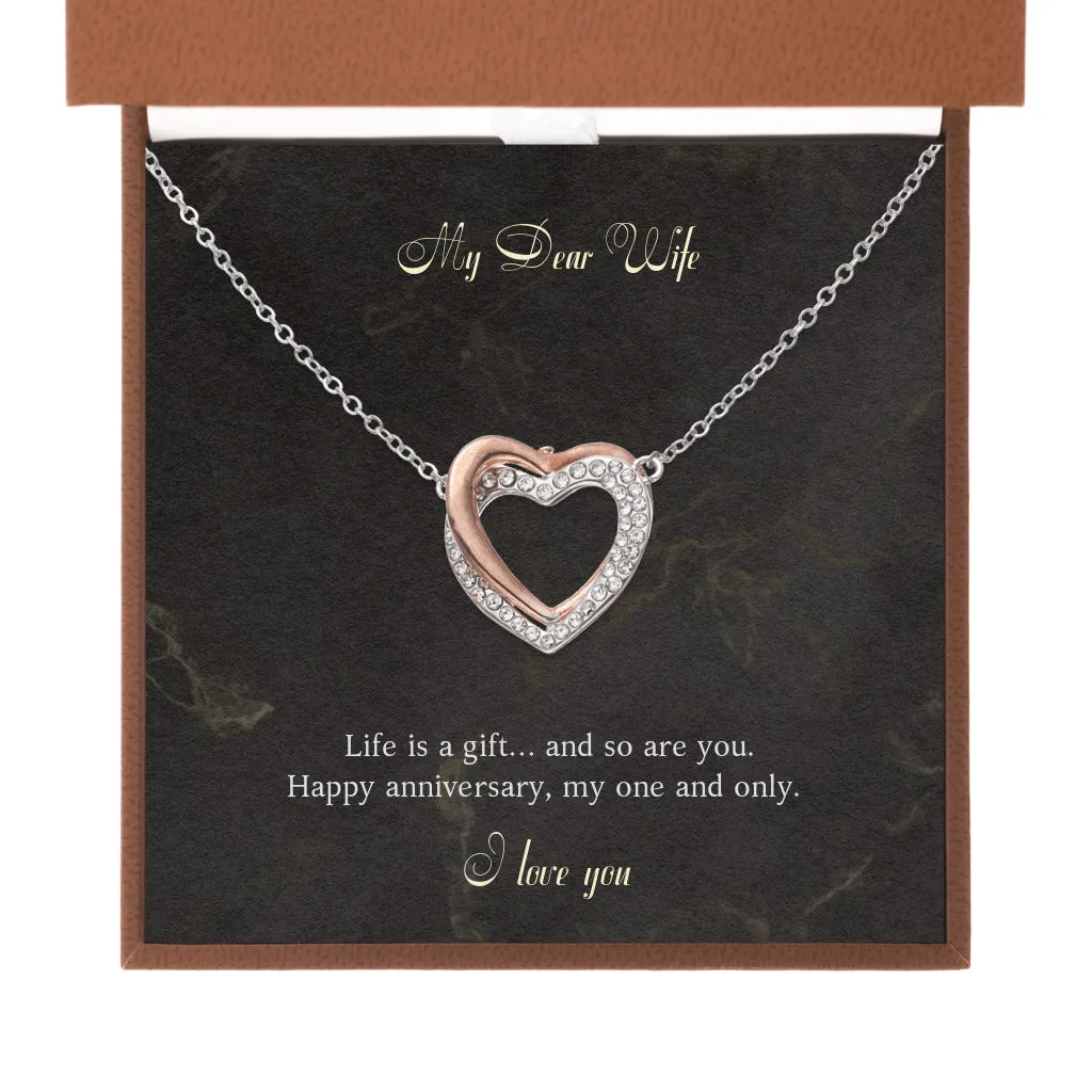 Gift to Wife from Husband Twin Flames Interlocking Hearts Necklace, Anniversary Gift Valentines Day