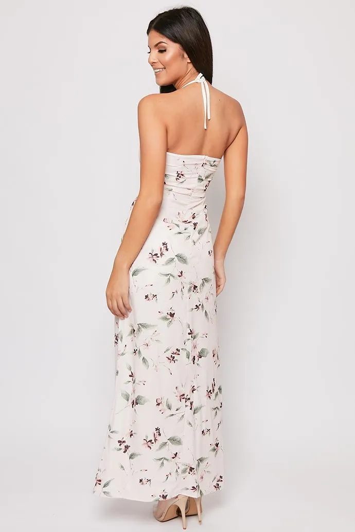 Ginah - Pink Floral Front Split Maxi Dress
