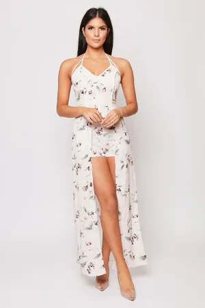 Ginah - Pink Floral Front Split Maxi Dress
