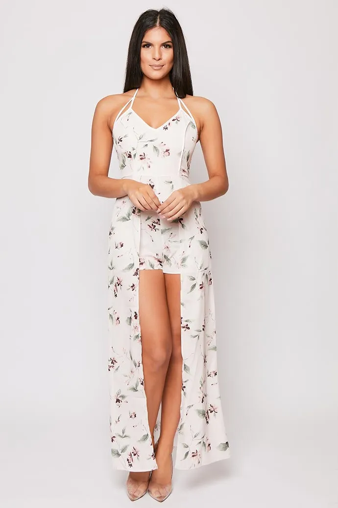 Ginah - Pink Floral Front Split Maxi Dress