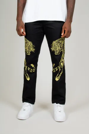 Golden Tiger Embroidered Straight Leg Jeans