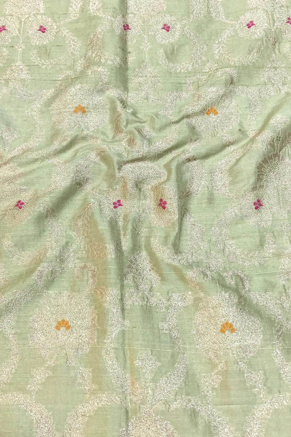 Green Banarasi Pure Raw Silk Meenakari Fabric ( 1 Mtr )