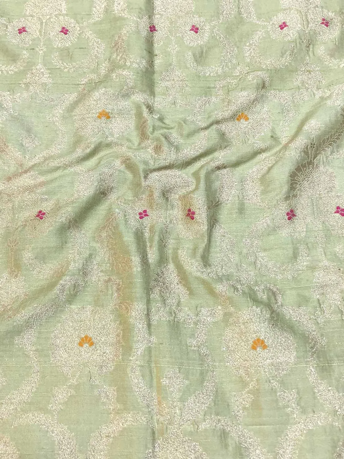 Green Banarasi Pure Raw Silk Meenakari Fabric ( 1 Mtr )