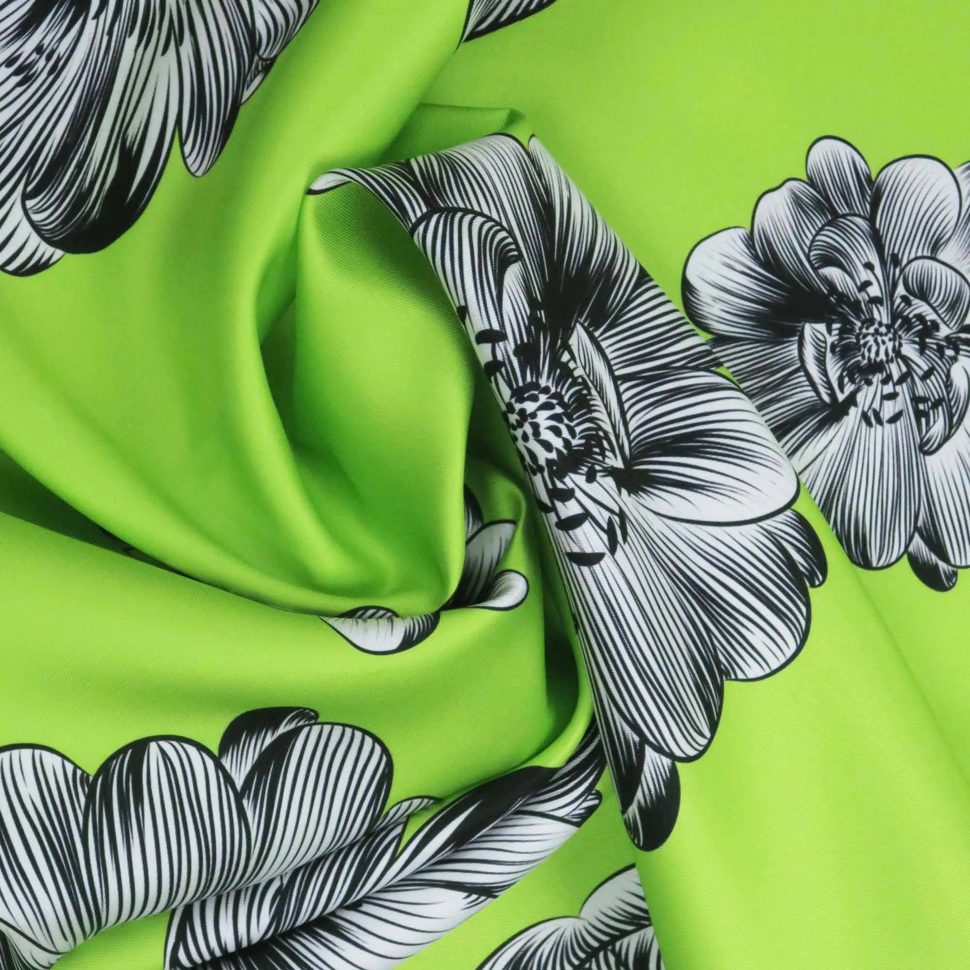 Green Floral Abstract Printed Silk