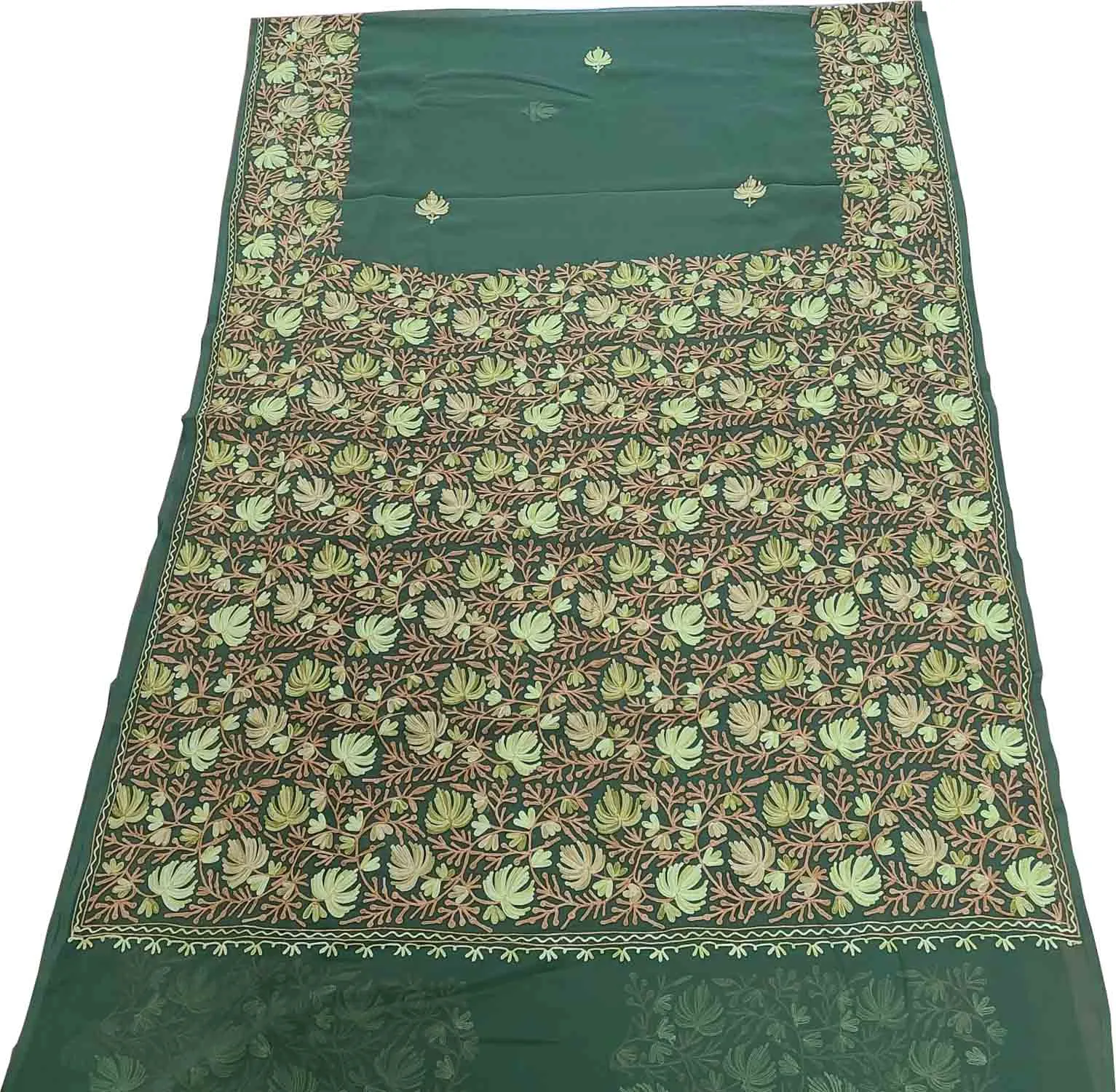 Green Kashmiri Aari Work Georgette Saree