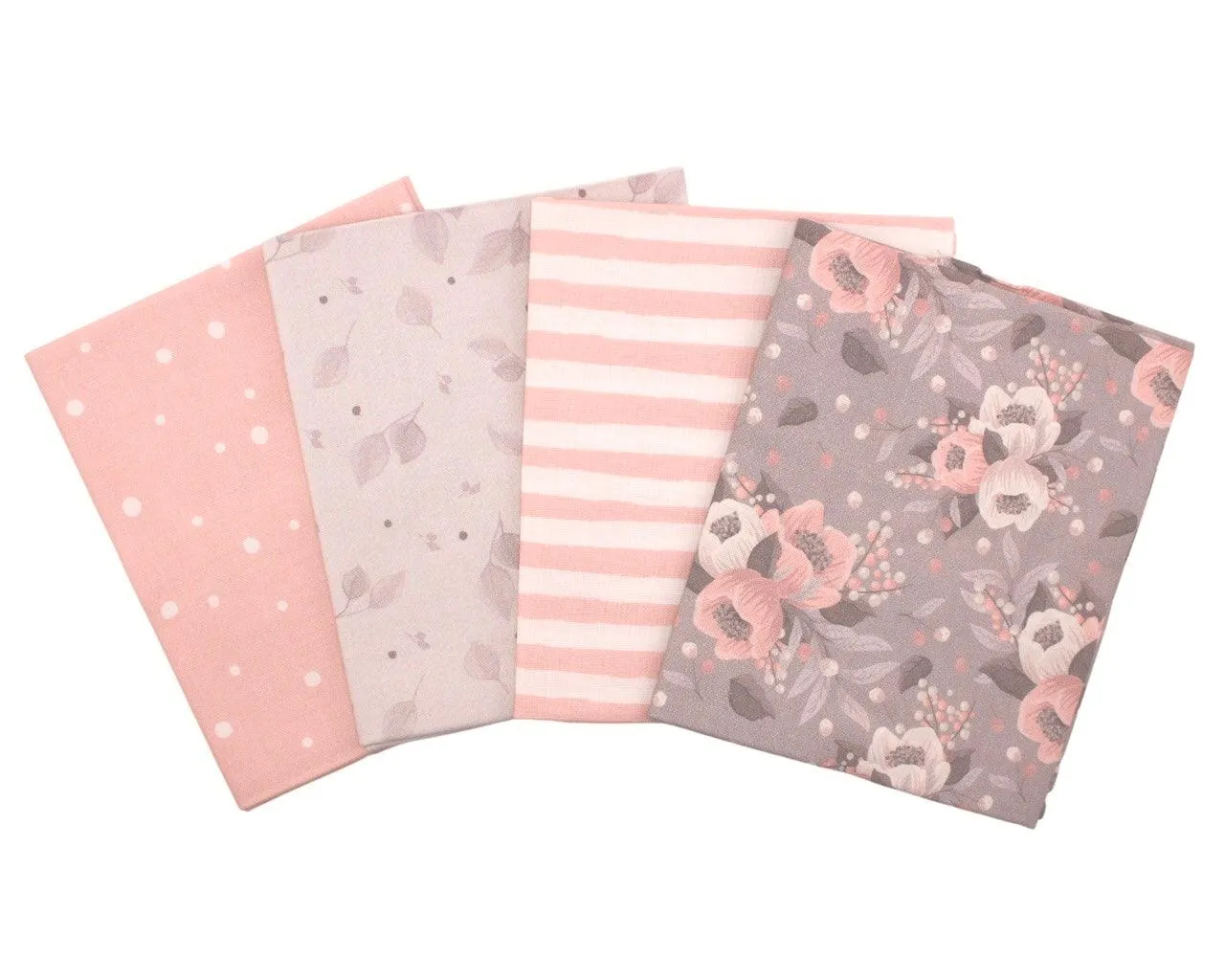 Grey/Pink Mix 4 Piece Cotton Fat Quarter Bundle