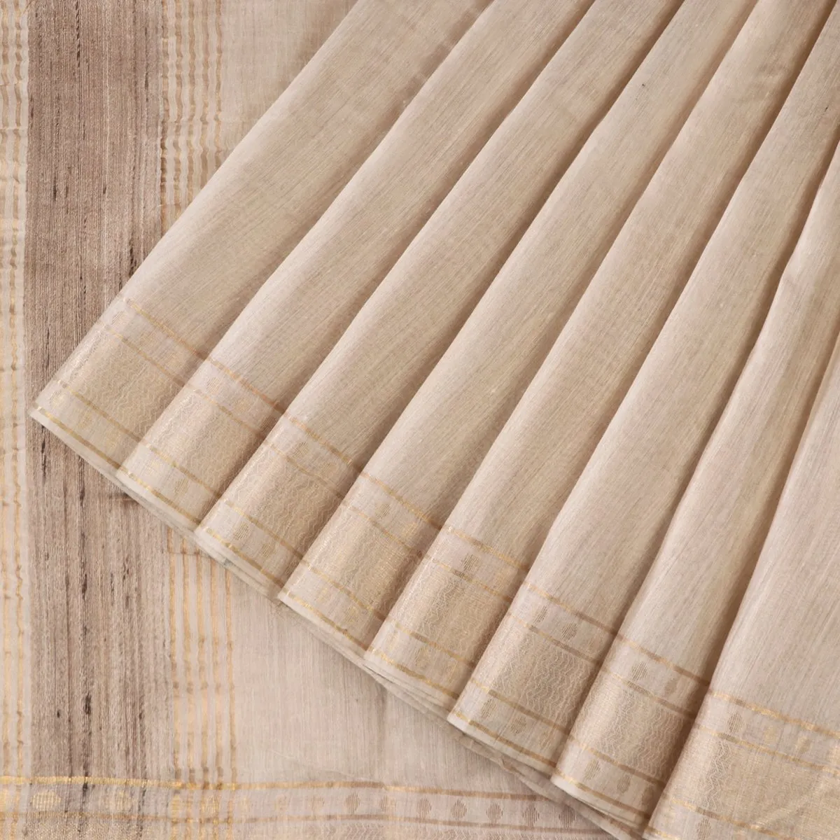 Handwoven Off-White Muga Tussar Silk Sari-WIIGS039