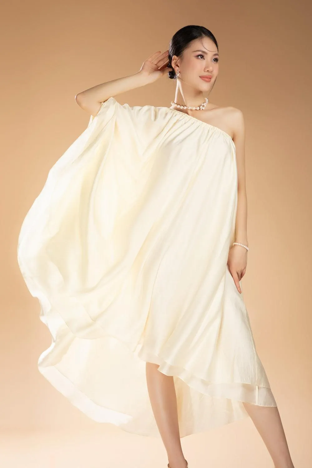 Houston Asymmetric One Shoulder Silk Organza Midi Dress